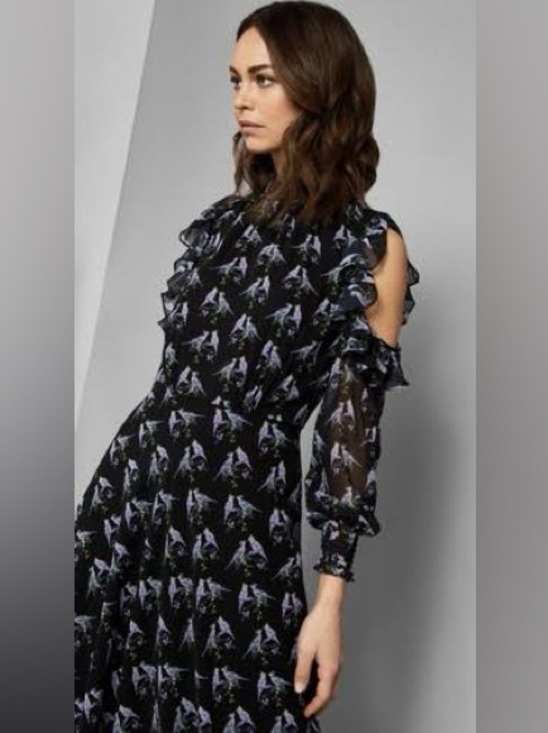 Ted Baker Dresses & Skirts - Ted Baker London Hilaina Love Birds Cold-Shoulder Ruffle Dress Size 3/US 8 NWT